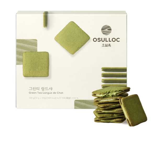 OSULLOC Langue de Chat Cookies (3.52oz, 100g) Korean Matcha Flavored Snacks | Asian Snacks, Premium Tea Food